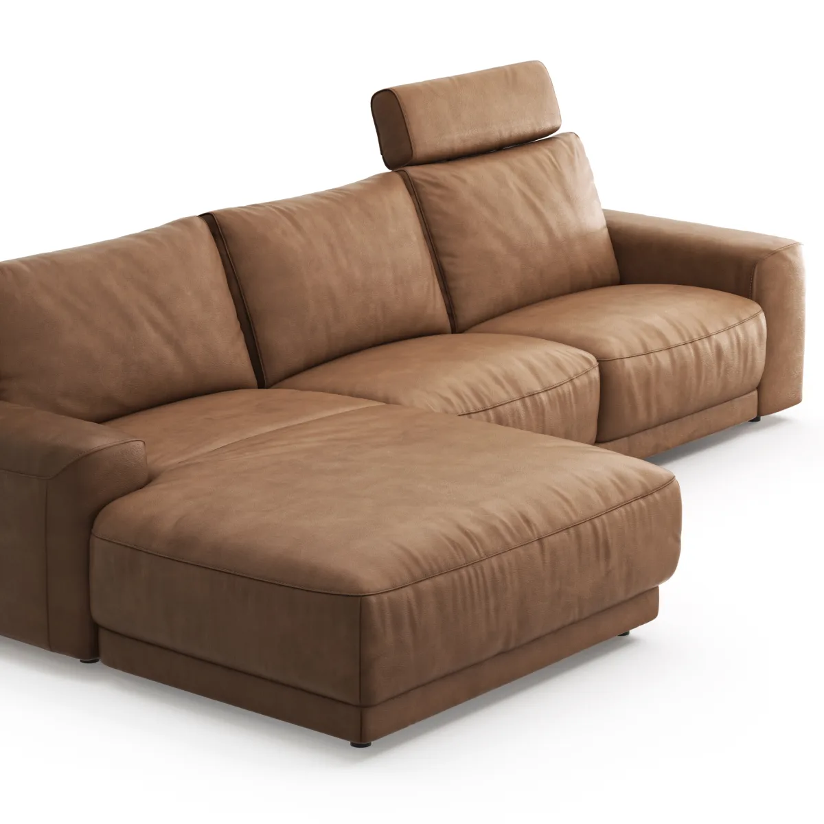 Ecksofa Balok - Longchair groß rechts mit 2,5-Sitzer, inkl. Relaxfunktion (motorisch) und Kopfstütze, Leder, Cognac – Bild 3