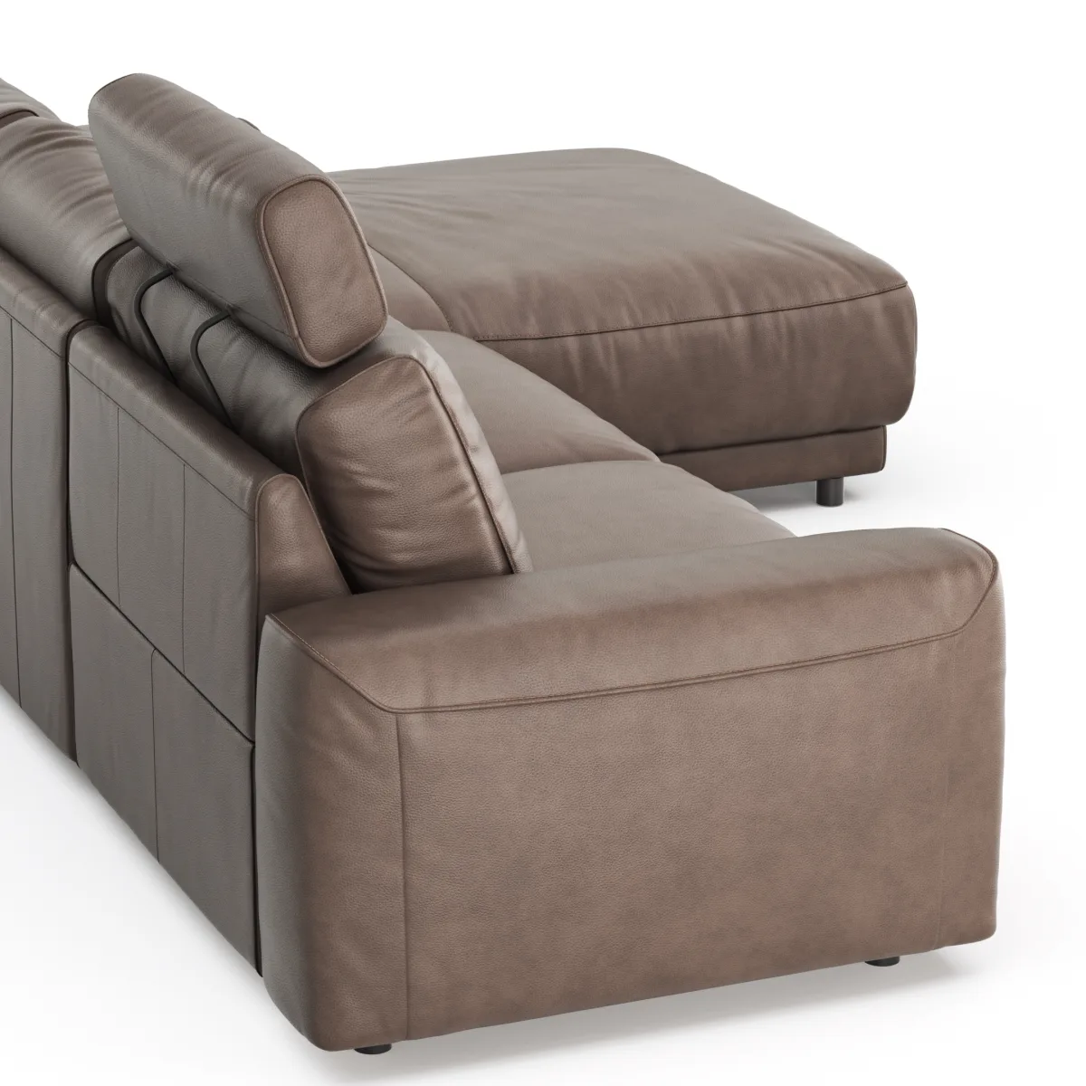 Ecksofa Balok - 2,5-Sitzer mit Longchair groß rechts, inkl. Relaxfunktion (motorisch) und Kopfstütze, Leder, Dunkelbraun – Bild 4