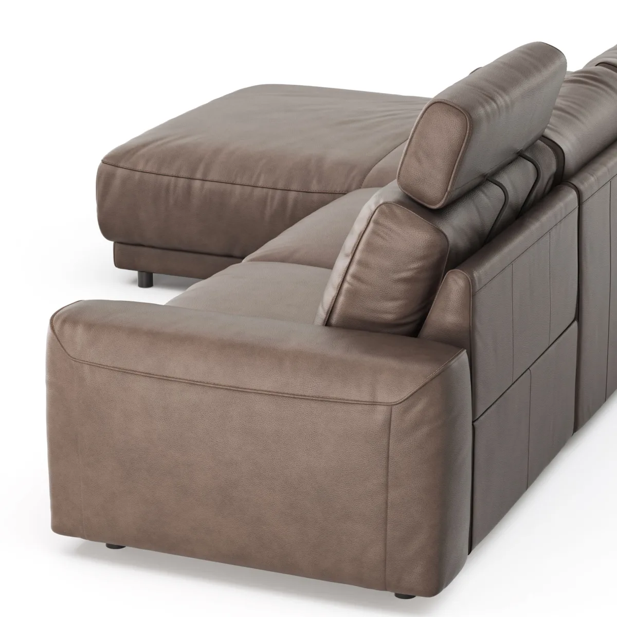 Ecksofa Balok - Longchair groß links mit 2,5-Sitzer, inkl. Relaxfunktion (motorisch) und Kopfstütze, Leder, Dunkelbraun – Bild 3