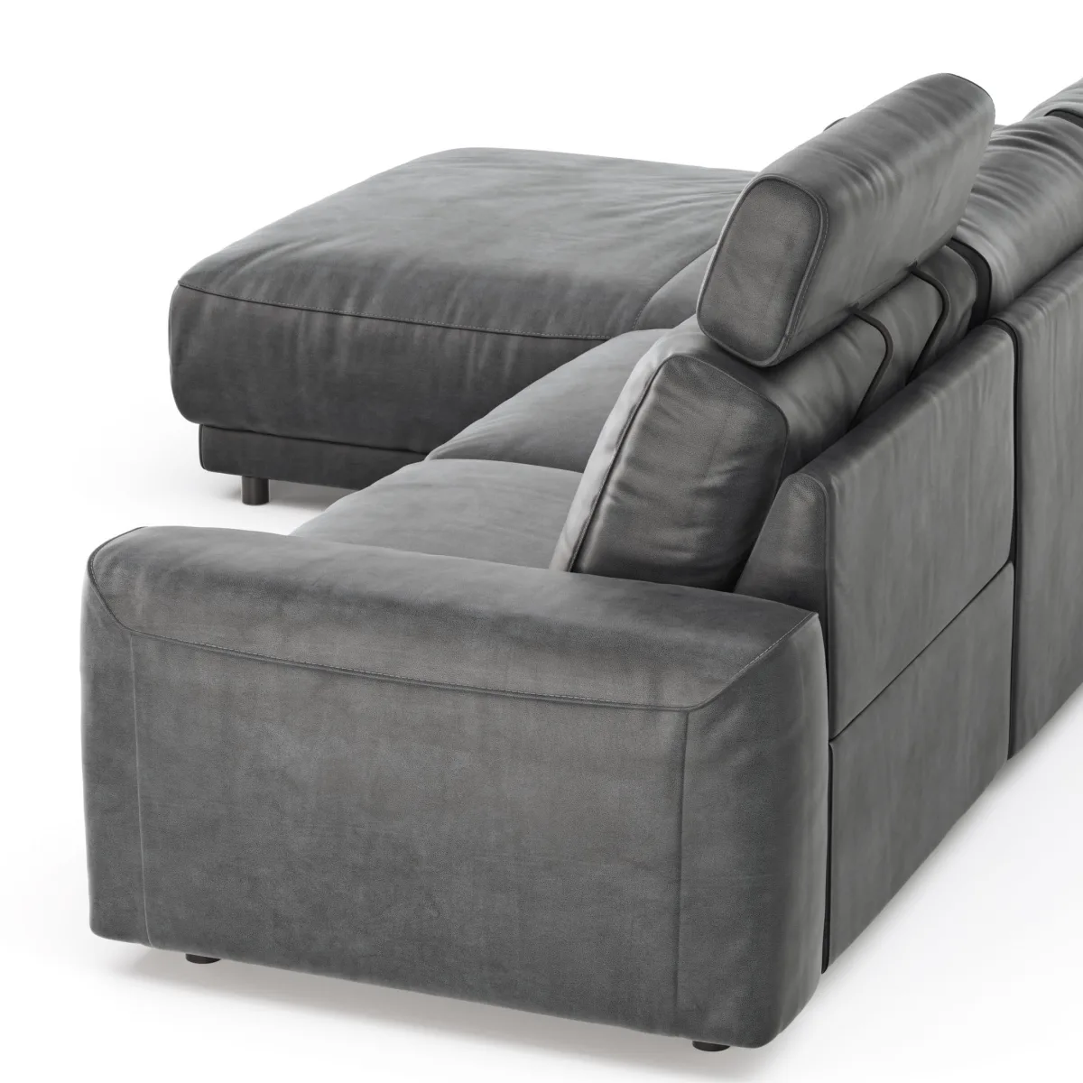 Ecksofa Balok - Longchair groß links mit 2,5-Sitzer, inkl. Relaxfunktion (motorisch) und Kopfstütze, Stoff, Anthrazit – Bild 4