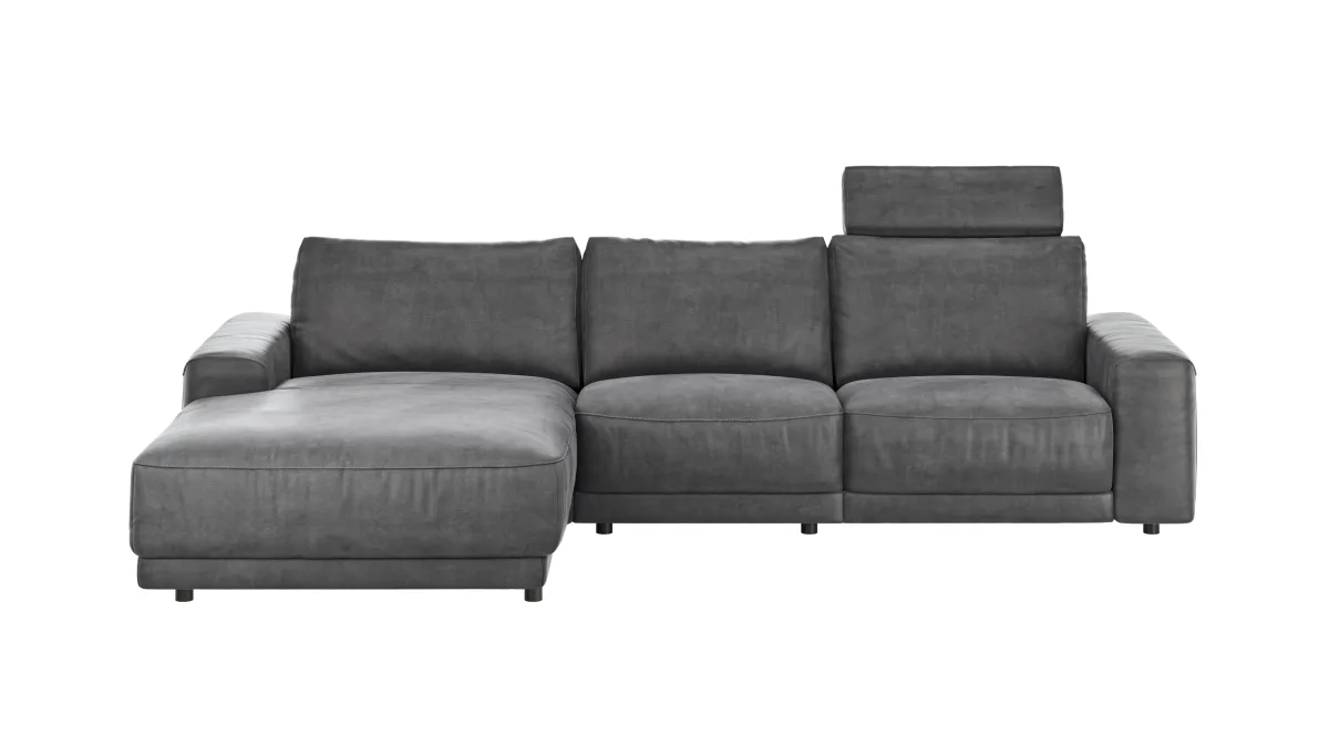 Ecksofa Balok - Longchair groß links mit 2,5-Sitzer, inkl. Relaxfunktion (motorisch) und Kopfstütze, Stoff, Anthrazit – Bild 2