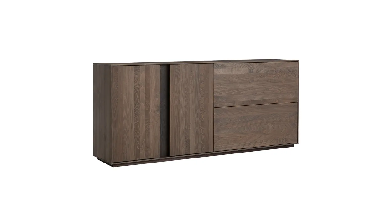Sideboard Saratoga - mit Schubkasten und Klapptüre, Buche massiv, silbergrau geölt – Bild 2