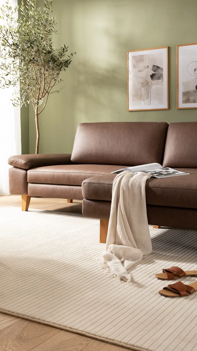 Ecksofa Houston - 1,75-Sitzer mit Longchair groß rechts, inkl. Sitztiefenverstellung und Armlehne klappbar, Leder, Dunkelbraun – Bild 5