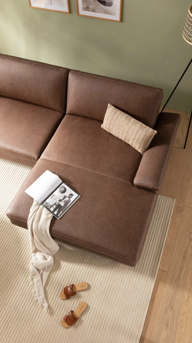Ecksofa Houston - 1,75-Sitzer mit Longchair groß rechts, inkl. Sitztiefenverstellung und Armlehne klappbar, Leder, Dunkelbraun – Bild 4