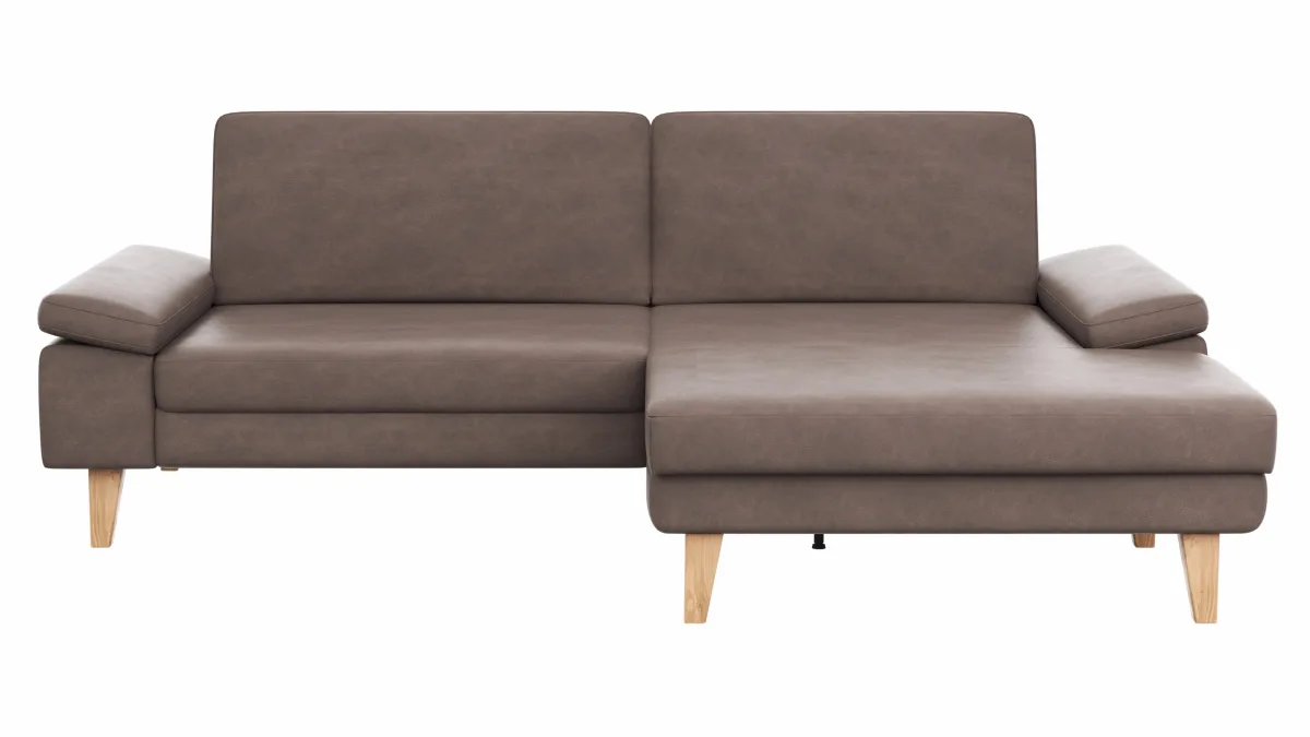 Ecksofa Houston - 1,75-Sitzer mit Longchair groß rechts, inkl. Sitztiefenverstellung und Armlehne klappbar, Leder, Dunkelbraun – Bild 3