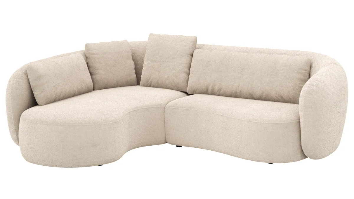 Ecksofa Karasu - Ottomane links mit 3-Sitzer rechts, Stoff, Natur – Bild 2
