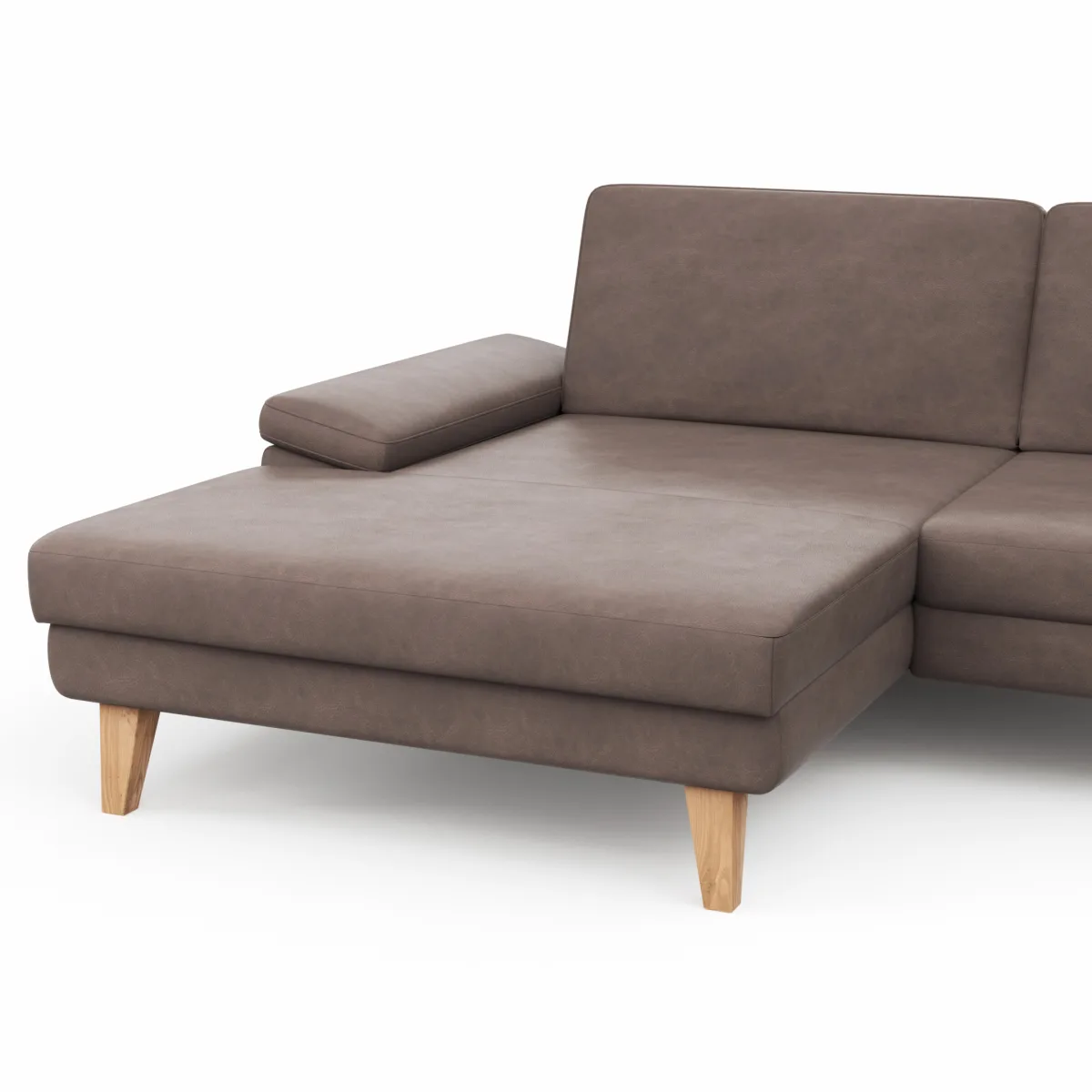 Ecksofa Houston - Longchair groß links mit 1,75-Sitzer, inkl. Sitztiefenverstellung und Armlehne klappbar, Leder, Dunkelbraun – Bild 3
