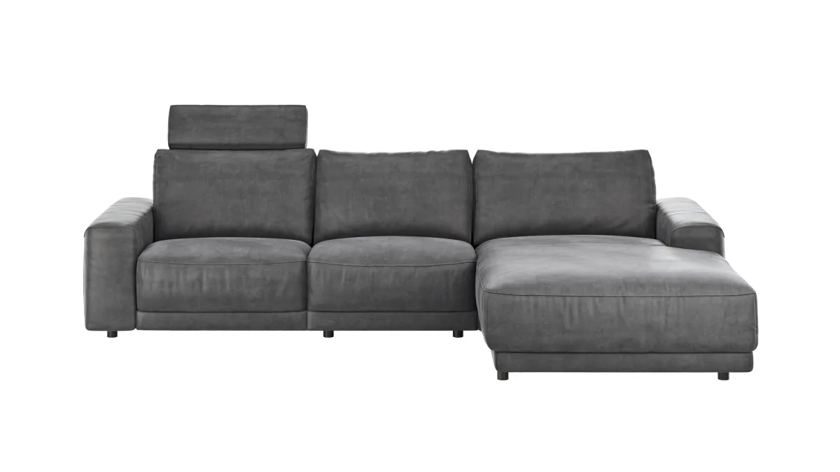 Ecksofa Balok - 2,5-Sitzer mit Longchair groß rechts, inkl. Relaxfunktion (motorisch) und Kopfstütze, Stoff, Anthrazit – Bild 2