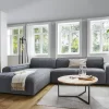Ecksofa Denver - Longchair links mit 2,5-Sitzer, Stoff, Blau – Bild 5