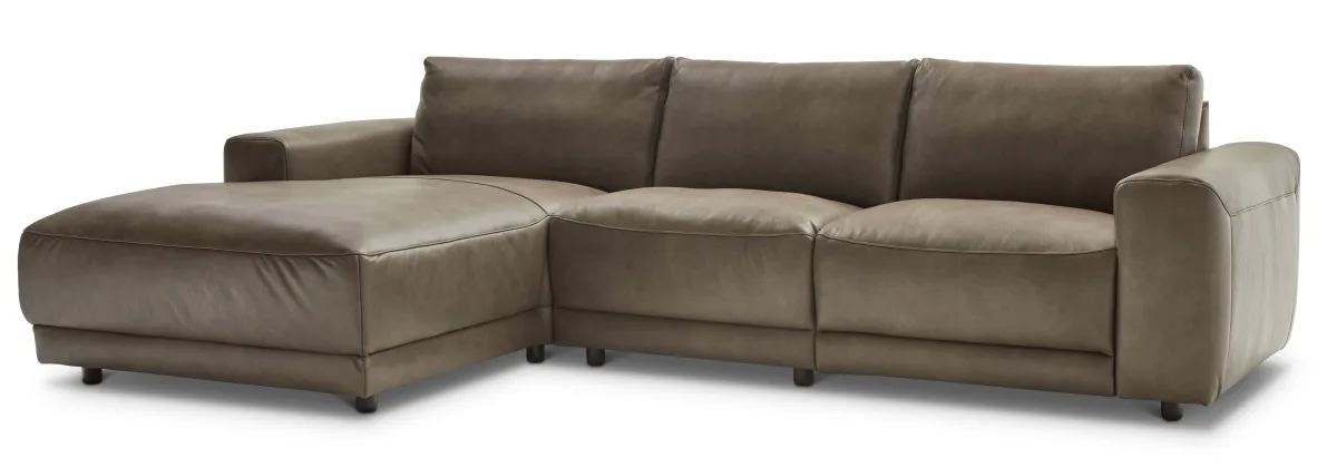 Ecksofa Balok - Longchair groß links mit 2,5-Sitzer, Leder, Braungrün – Bild 2