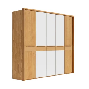 Drehtürenschrank Baltimore - inkl. Passepartout, Wildeiche massiv, Glas Cremeweiß matt