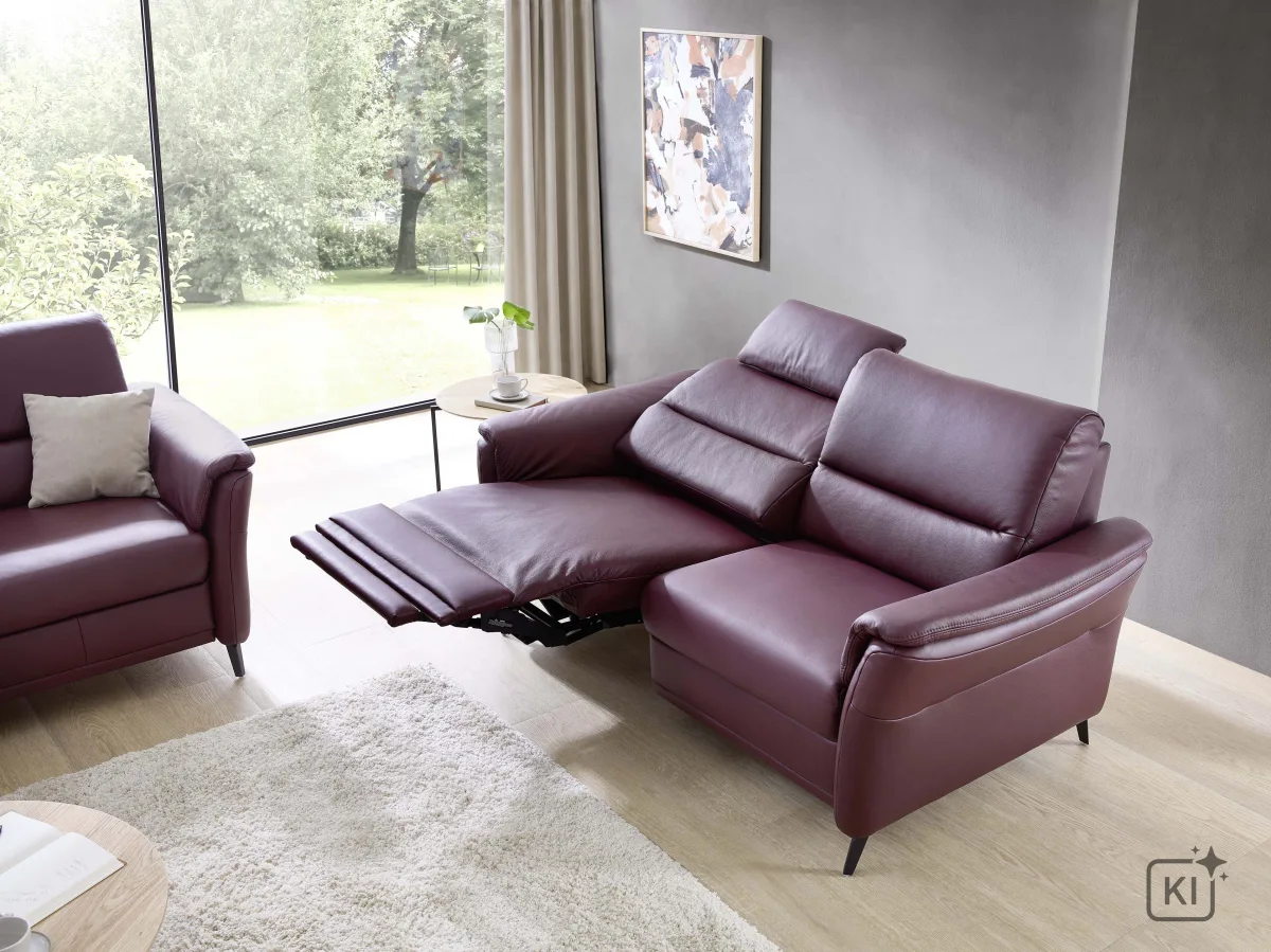 Sofa Porto Alegre - 2-Sitzer mit TV-Funktion motorisch, Leder, Kirschrot – Bild 2