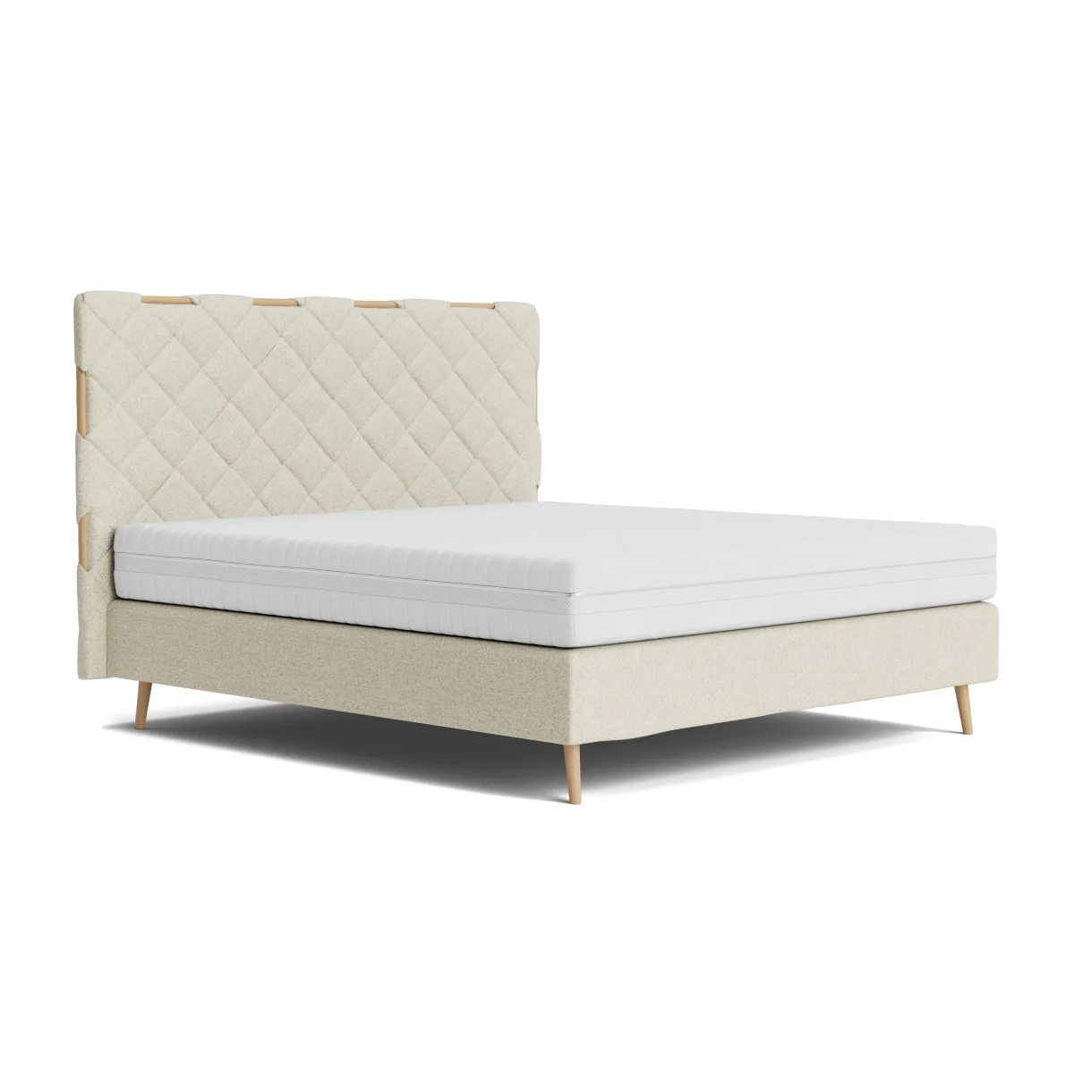 Boxspringbett Soria - Liegefläche ca. 180x200 cm, inkl. Schaumfederkern, Stoff, Ecru