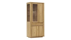 Vitrine Bakersfield - sichtbare Rückwand und Schublade geschroppt, Asteiche massiv, geölt