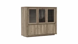 Highboard Bakersfield - sichtbare Rückwand geschroppt, Asteiche massiv, barrique