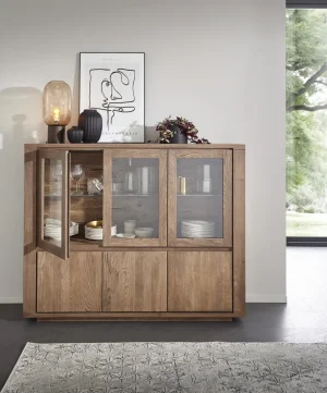 Alternative view of Highboard Bakersfield - sichtbare Rückwand geschroppt, Asteiche massiv, barrique