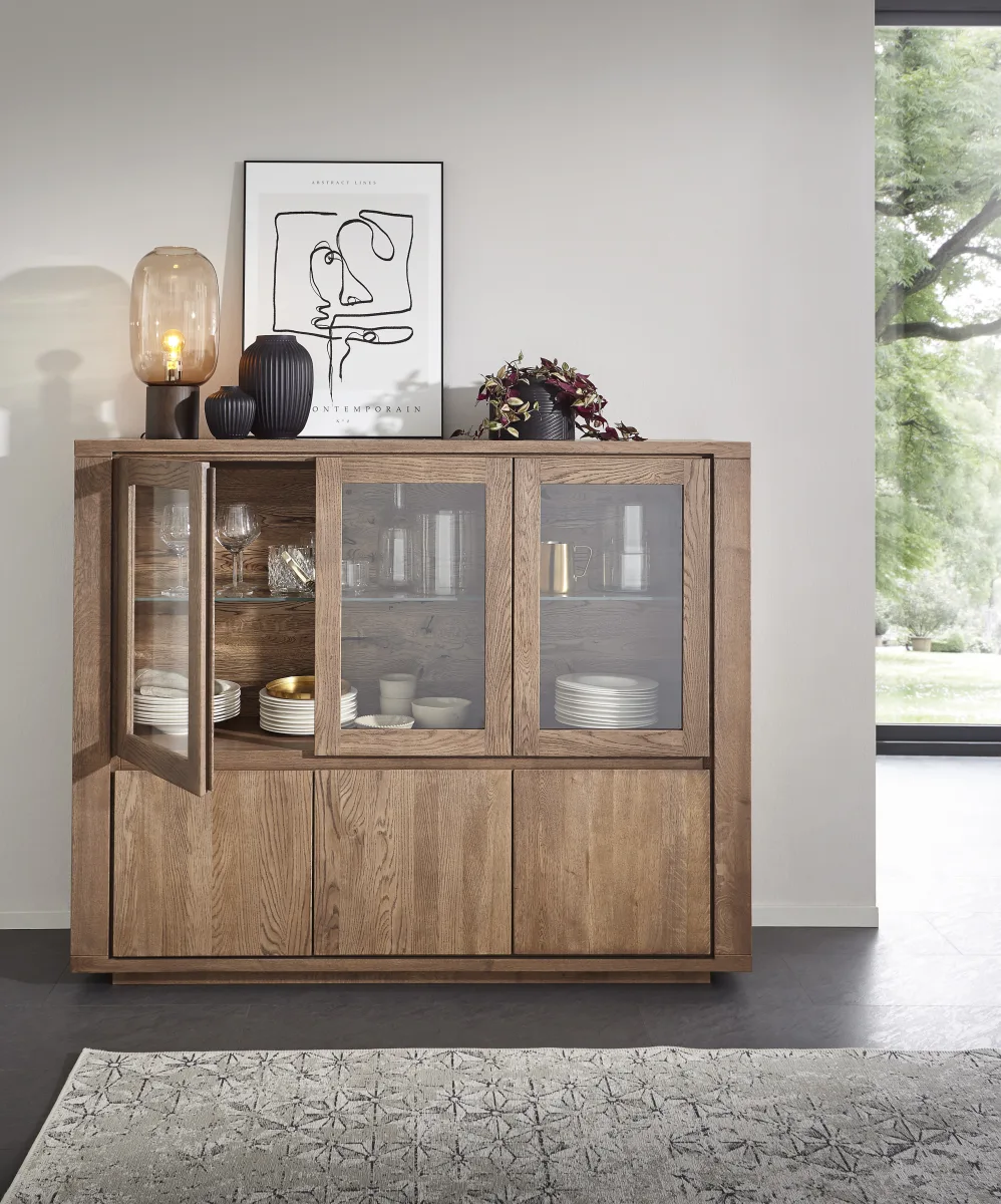 Highboard Bakersfield - sichtbare Rückwand geschroppt, Asteiche massiv, barrique – Bild 2