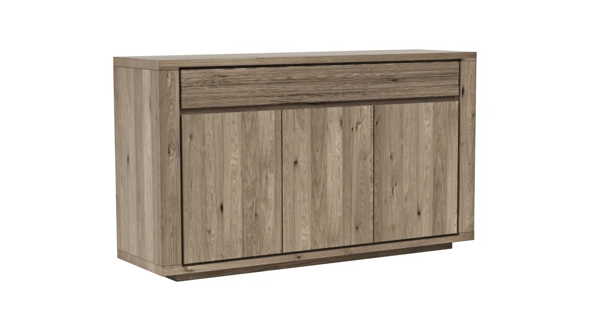 Sideboard Bakersfield - Schublade geschroppt, Asteiche massiv, Barrique