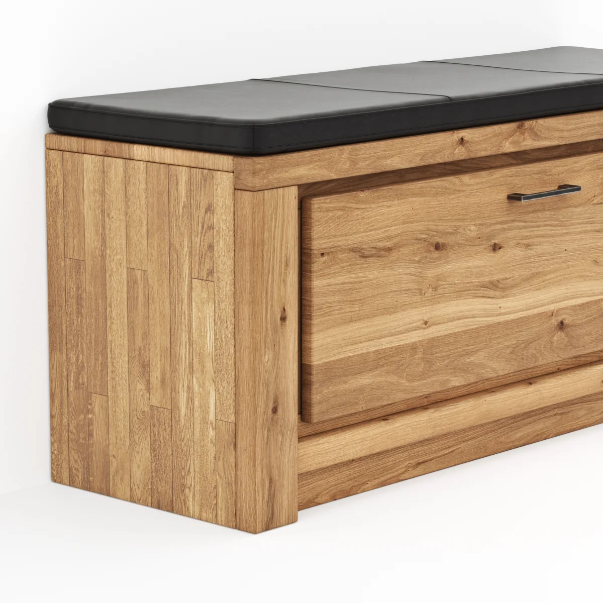 Schuhschrank Farmingdale - Eiche massiv, natur geölt mit Sitzkissen schwarz – Bild 3