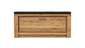 Schuhschrank Farmingdale - Eiche massiv, natur geölt mit Sitzkissen schwarz