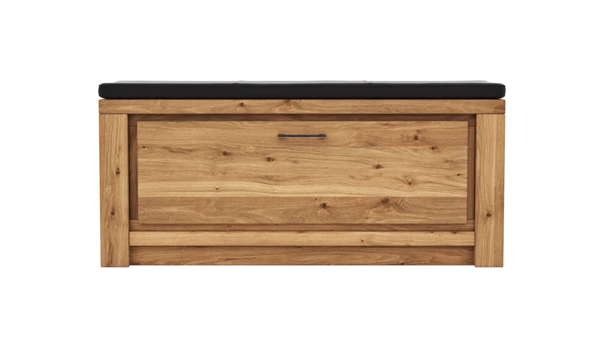 Schuhschrank Farmingdale - Eiche massiv, natur geölt mit Sitzkissen schwarz