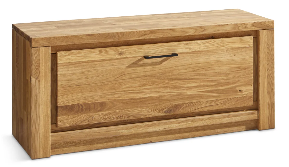 Schuhschrank Farmingdale - Eiche massiv, natur geölt mit Sitzkissen schwarz – Bild 2