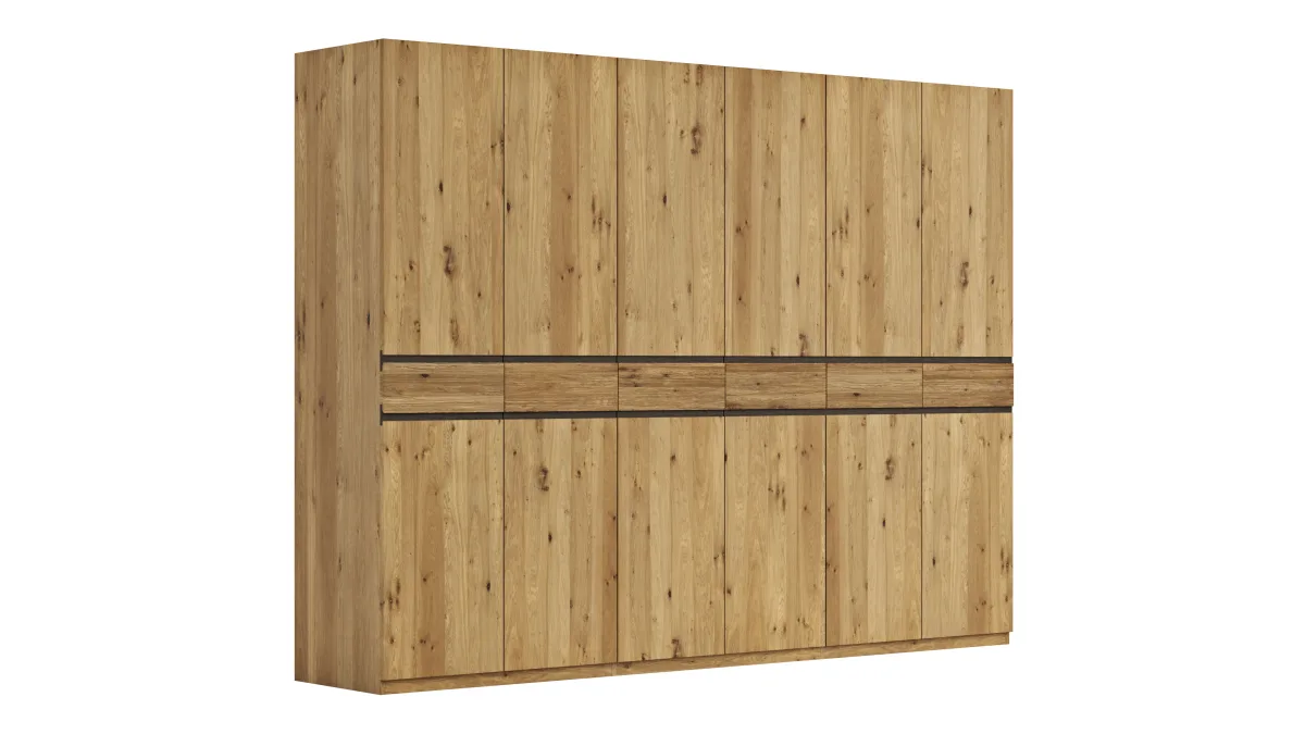Drehtürenschrank Baltimore - B ca. 292 cm, Wildeiche massiv, natur geölt