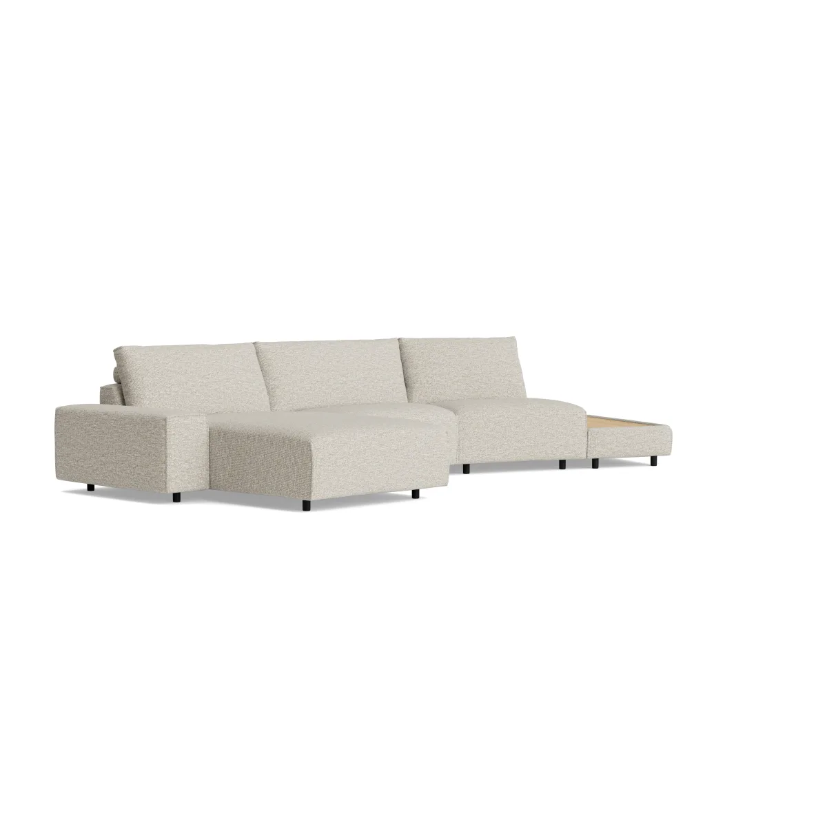Ecksofa Serava Plus - Longchair links, Trapezelement, 1-Sitzer mit Anbauhocker, Stoff, Sand