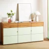 Sideboard Koruna – Eiche massiv legno geölt, Front oben Holz sägerau, unten Glas cremeweiß – Bild 2