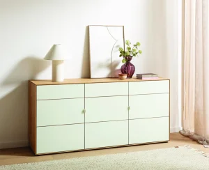 Alternative view of Sideboard Koruna – Eiche massiv legno geölt, Front Glas cremeweiß