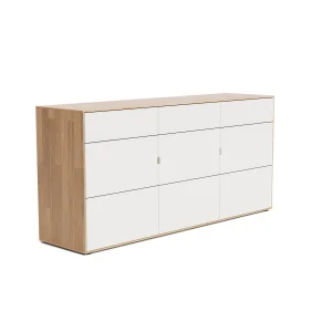 Sideboard Koruna – Eiche massiv legno geölt, Front Glas cremeweiß