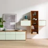 Wohnwand Koruna - Eiche massiv legno geölt, Front Glas cremeweiß – Bild 4