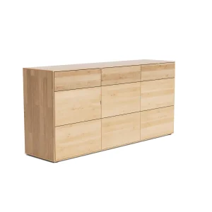 Sideboard Koruna - Eiche massiv legno geölt, Front Holz oben sägerau, unten glatt