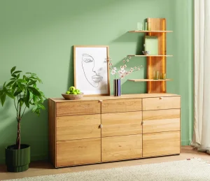 Alternative view of Hängeregal Koruna - mit Beleuchtung, Eiche massiv legno geölt