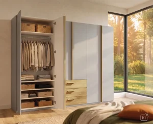 Alternative view of Drehtürenschrank Caluma - B. ca. 300cm, Furnier, Balkeneiche, Taupe