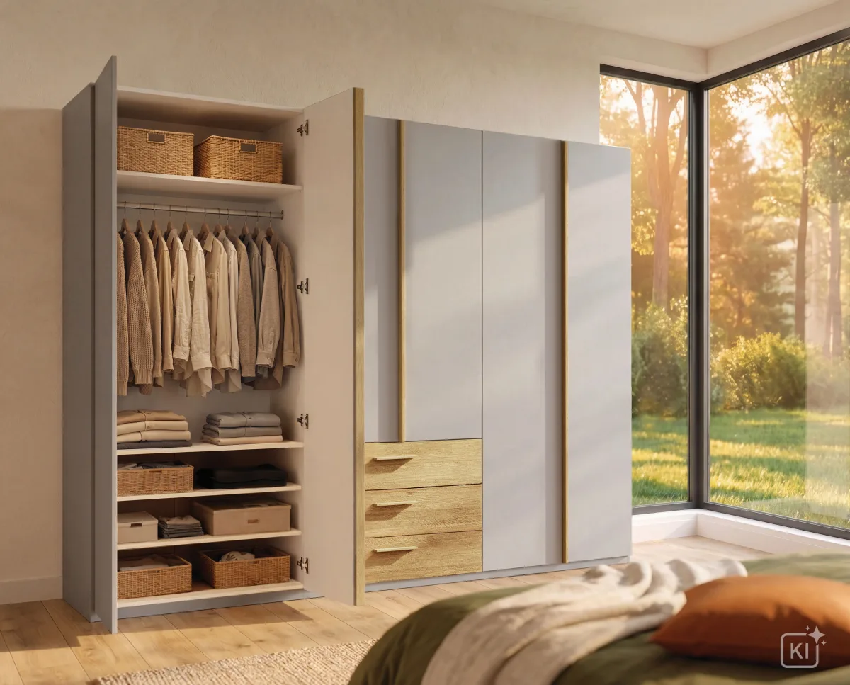 Drehtürenschrank Caluma - B. ca. 300cm, Furnier, Balkeneiche, Taupe – Bild 2